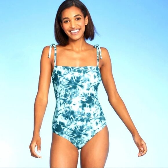 Kona Sol Other - Kona Sol Square Neck Blue Green Tie Dye One Piece Swimsuit